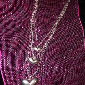 Traci Lynn - 3 Chain silver puffed necklace